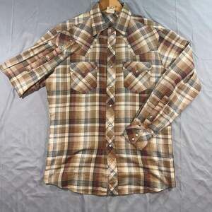 Vintage  Kennington California Plaid Long Sleeve Pearl Snap Shirt Mens Large